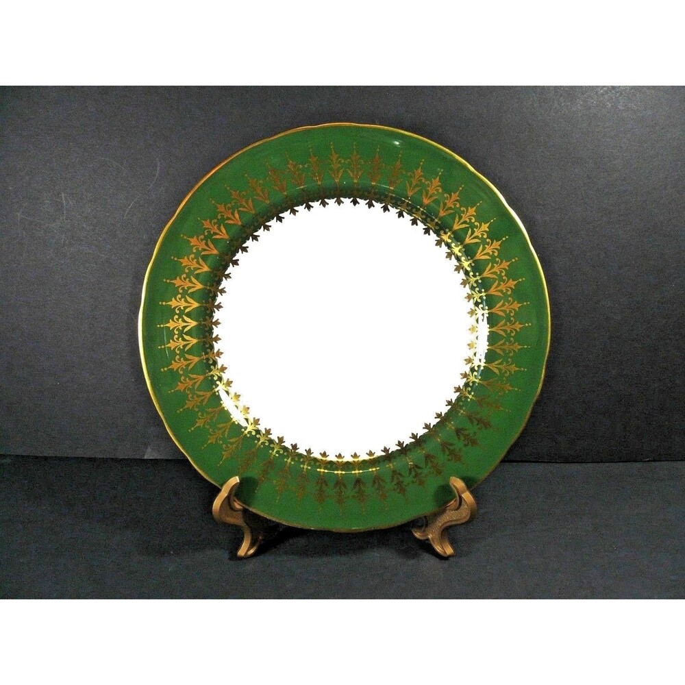 Antique 1930's - 40's AYNSLEY Dark Green w/ Heavy Gold 9 1/4" Plate